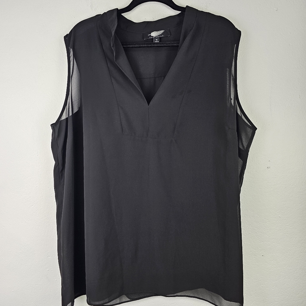Fair Child Black Sheer Chiffon Sleeveles Blouse Sz 1X Dark Romantic Whimsigoth